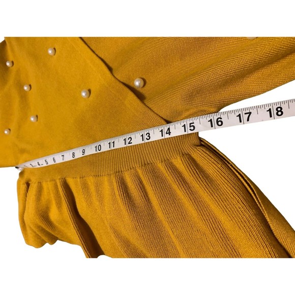 Mustard V-Neck Sweater with Pearl Accents - Picture 9 of 15